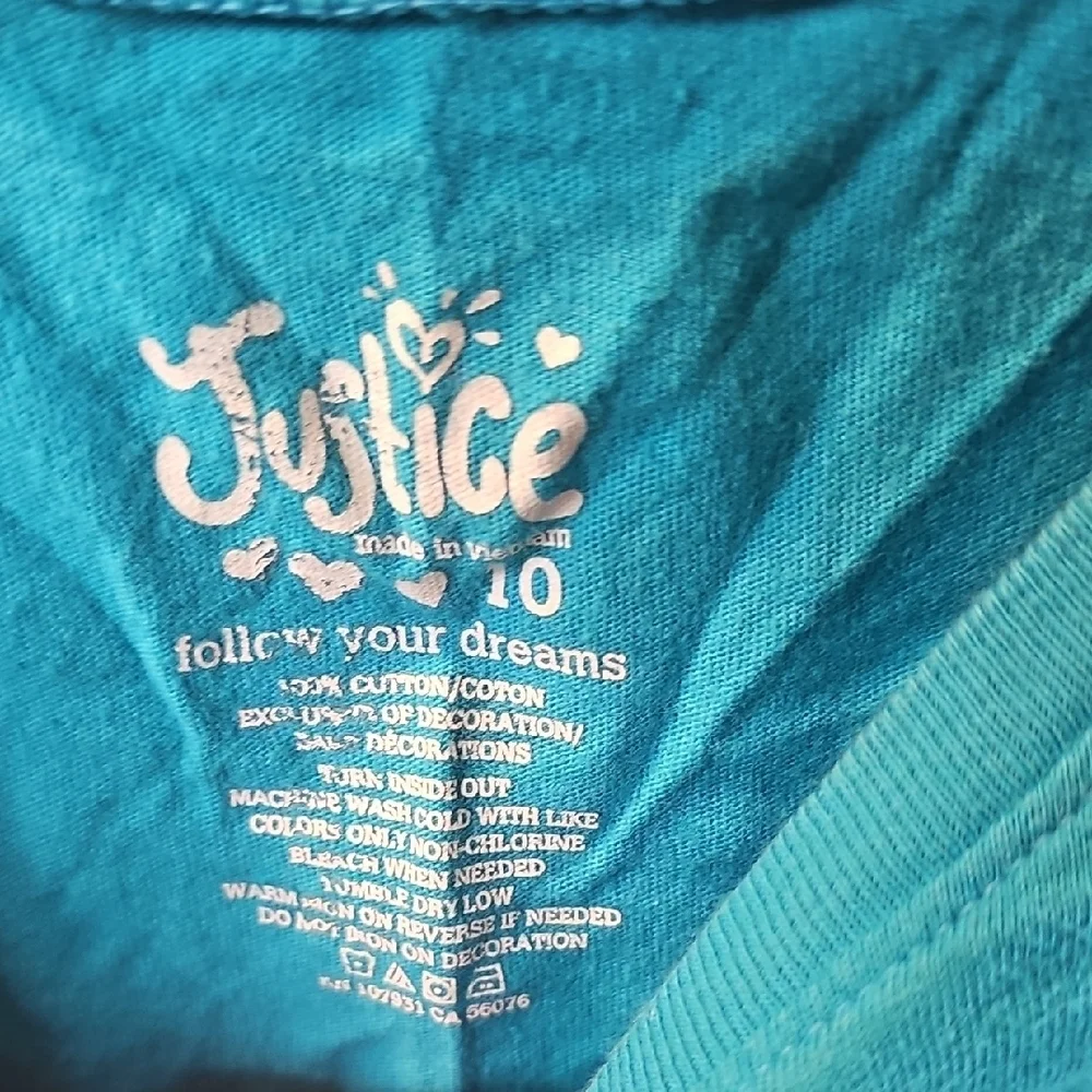 Justice Girls Aqua Blue Graphic Selfie Tshirt Size 10 - Picture 2 of 6
